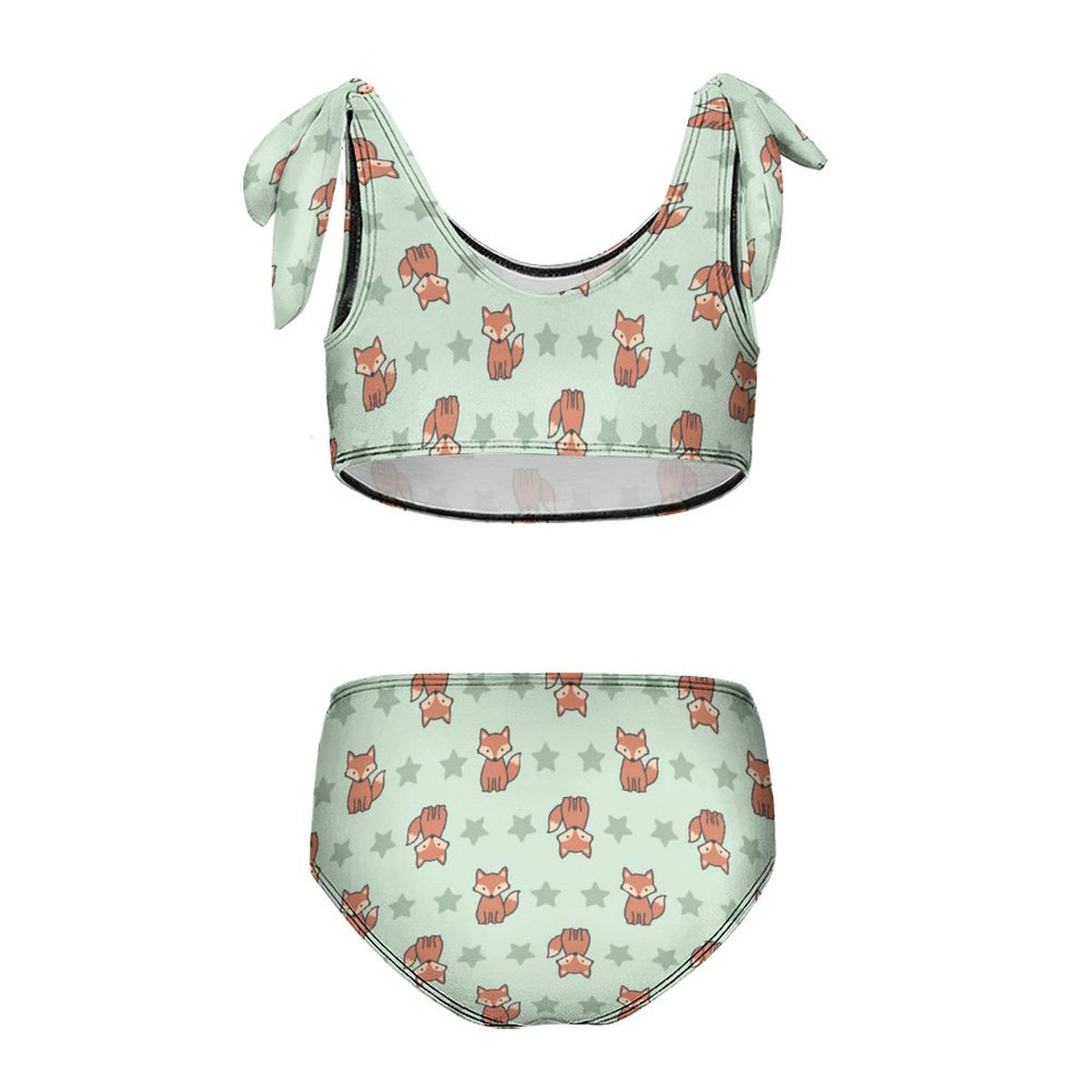 Cute Fox Print Tie-Strap Bikini Set for Girls | Custom AOP
