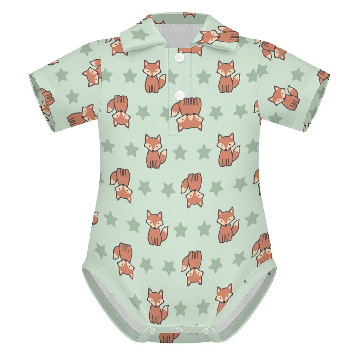 Cute Baby Fox Print Short Sleeve Polo Romper