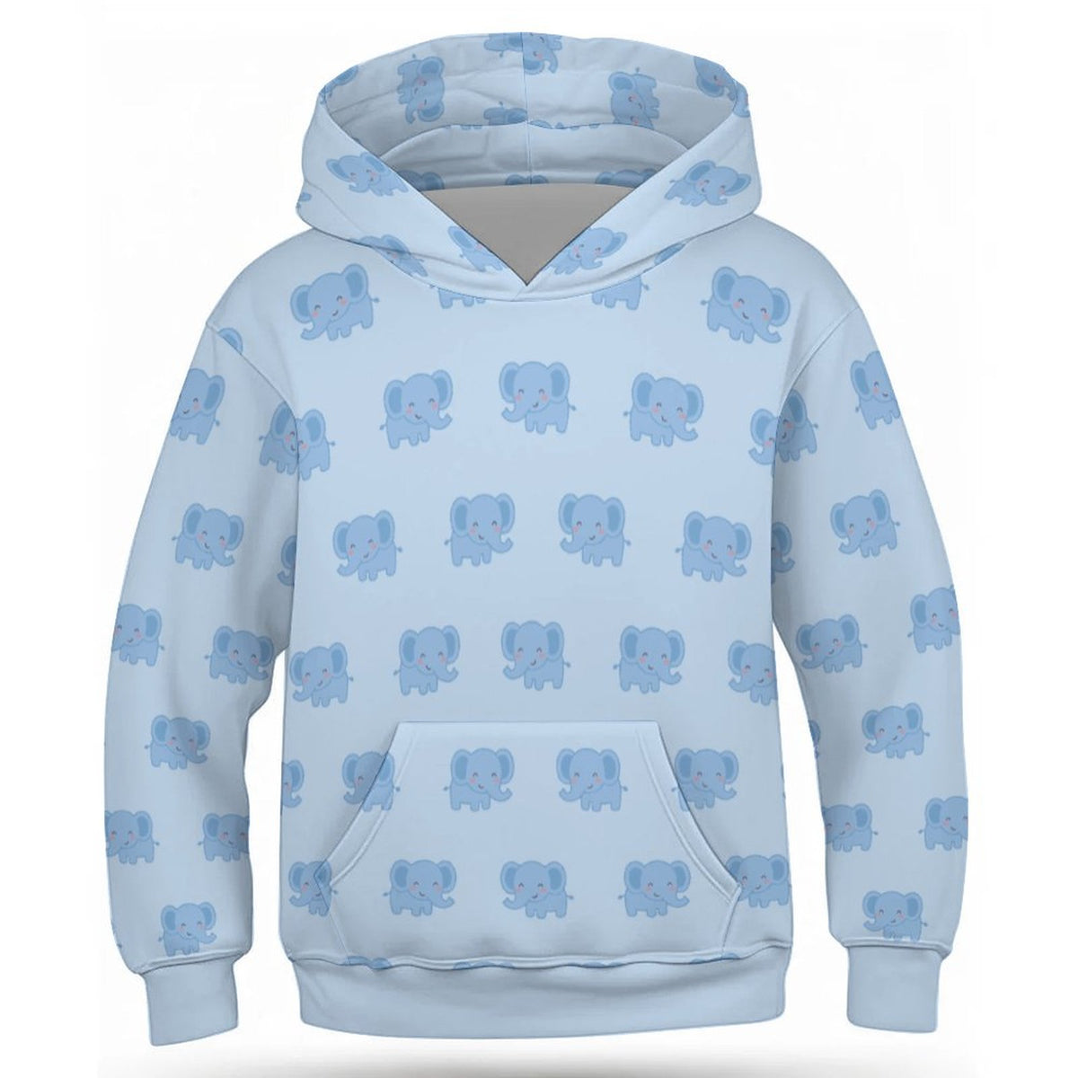 Kids' Light Blue Elephant Pattern Hoodie Sweatshirt