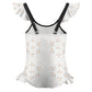 Girls' White Geometric Ruffle Trim Bathing Suit