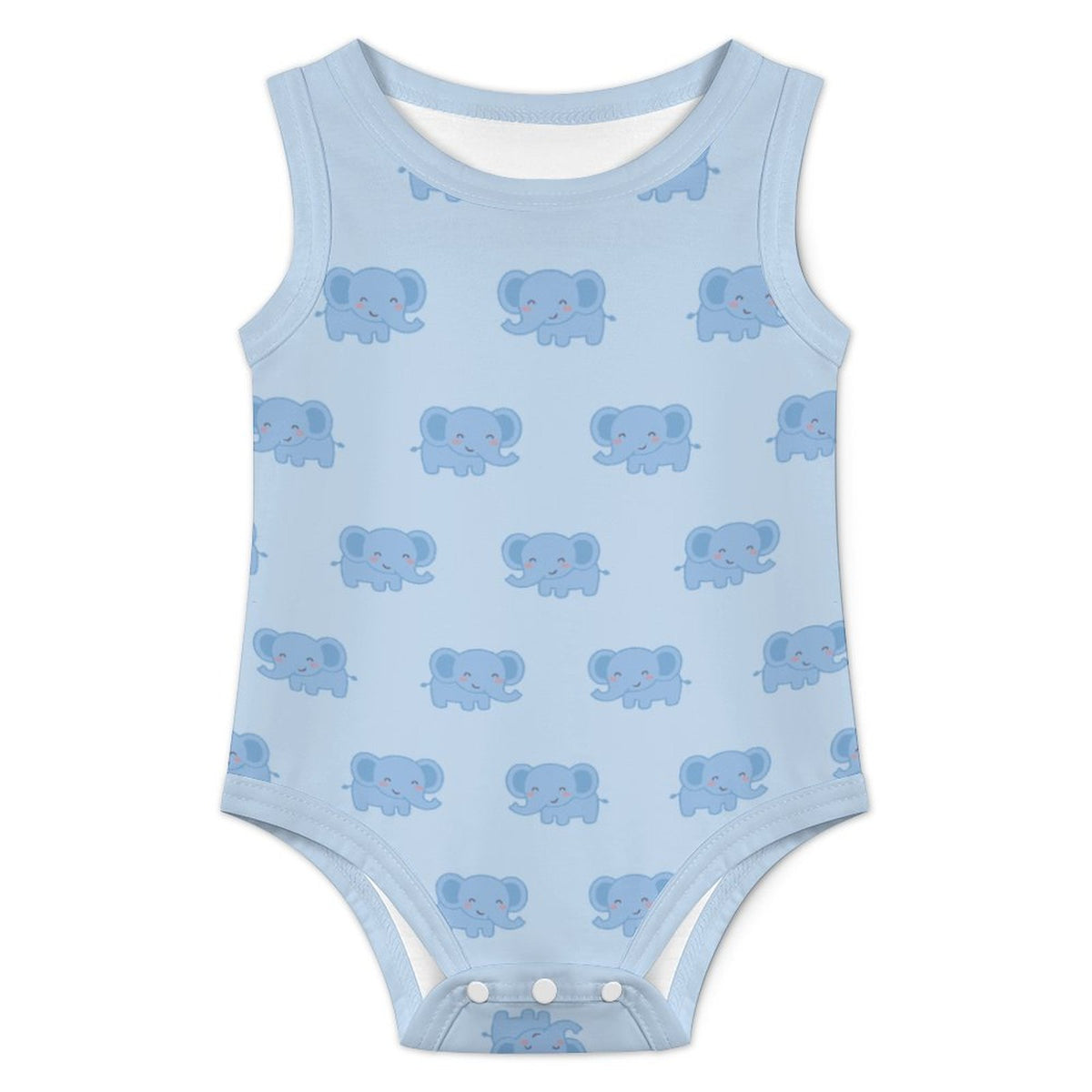 Baby Blue Elephant Print Cotton Sleeveless Romper