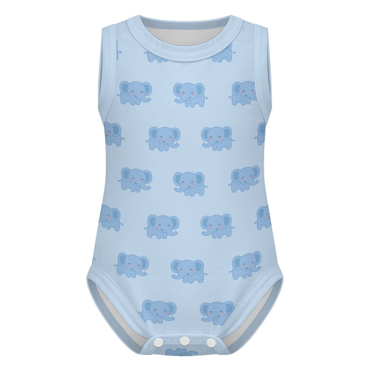 Baby Blue Elephant Print Cotton Sleeveless Romper