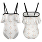Girls' White Geometric Flounce One-Piece Swimwear