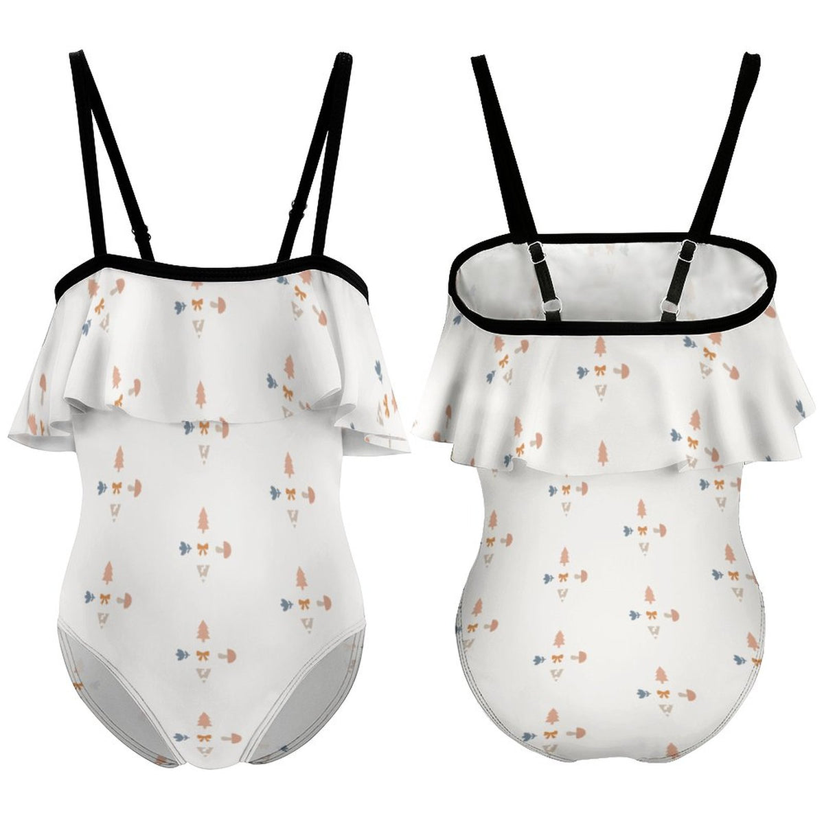 Girls' White Geometric Flounce One-Piece Swimwear