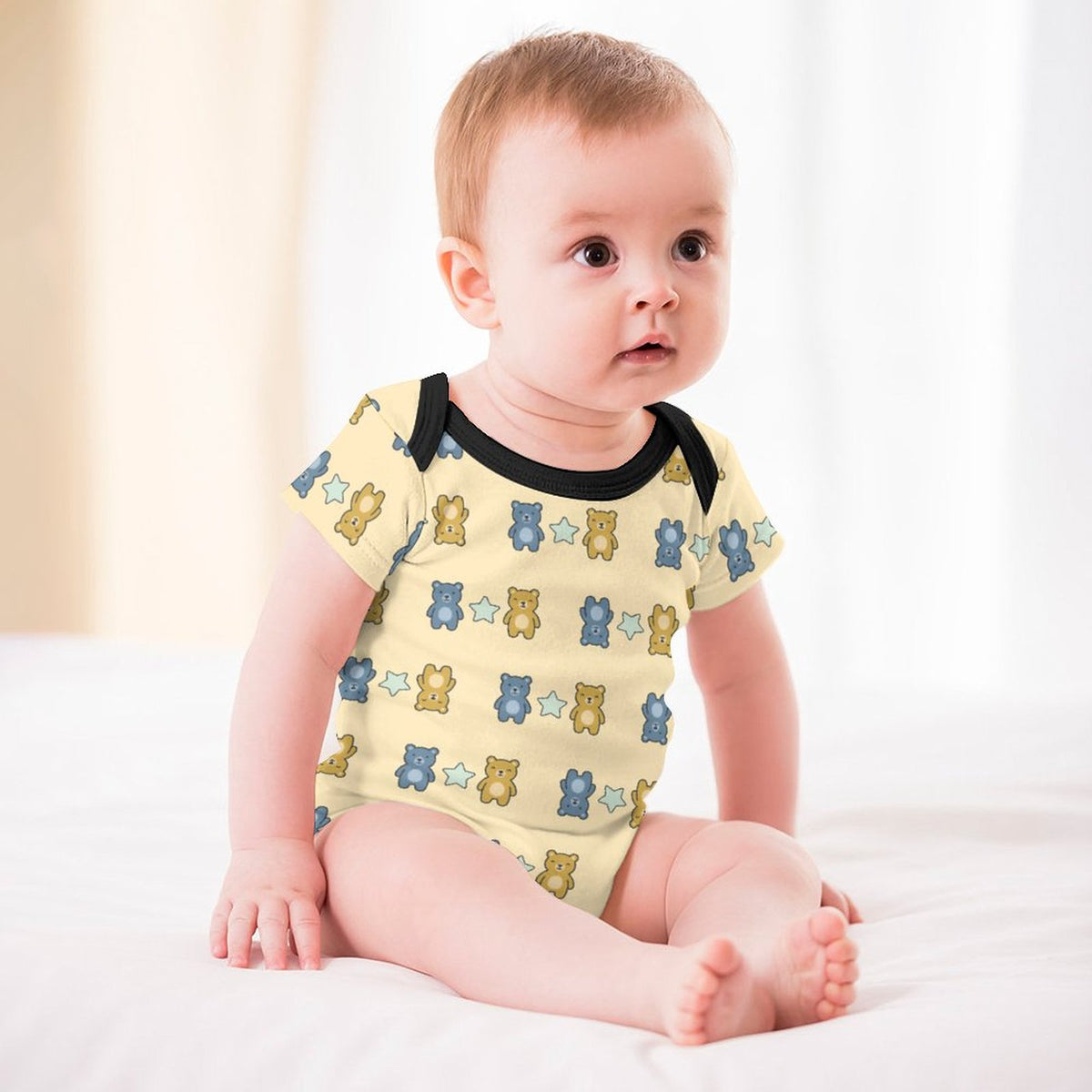 Cute Baby Bear Print Short Sleeve Bodysuit Onesie