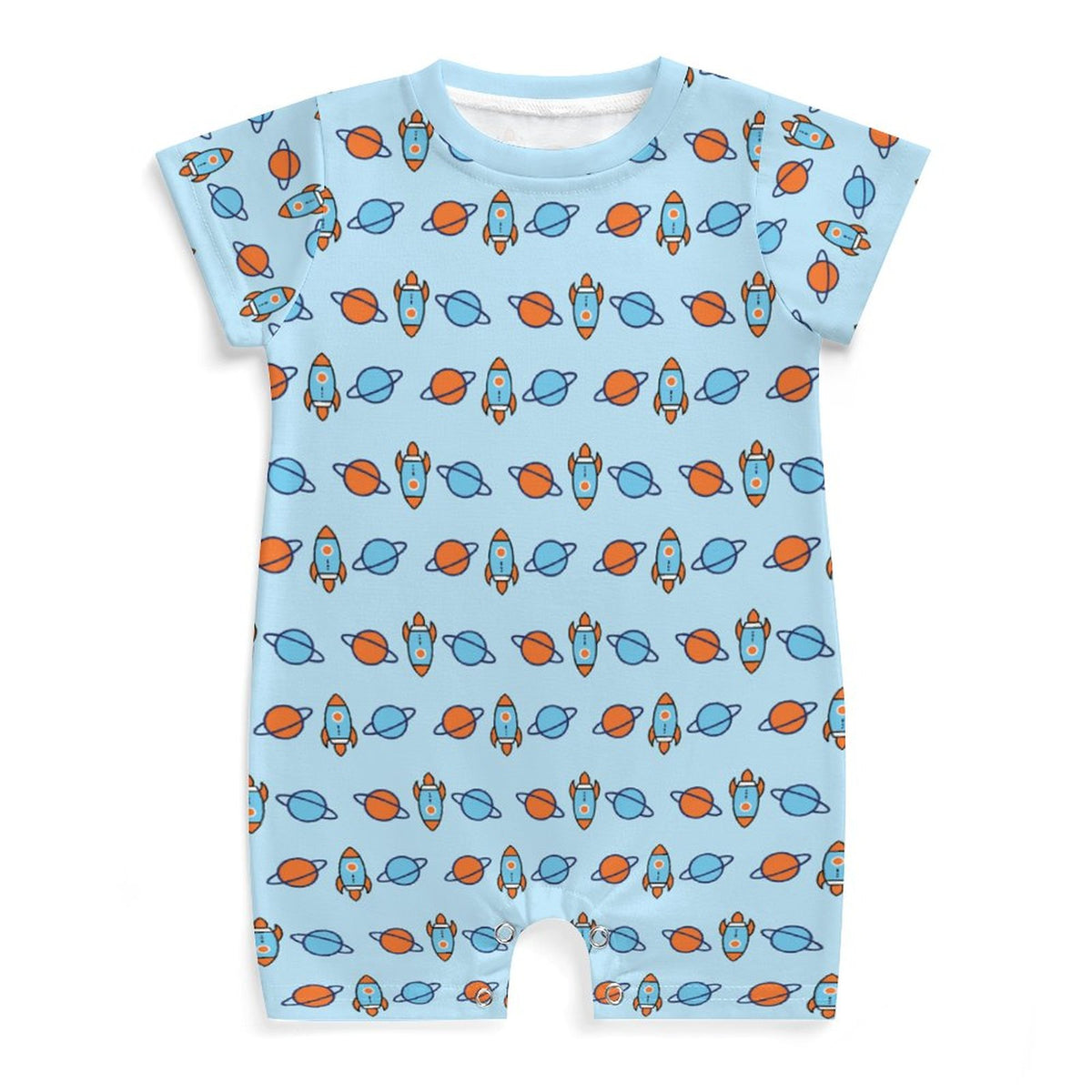 Outer Space Rocket Short Sleeve Baby Romper | 180gsm