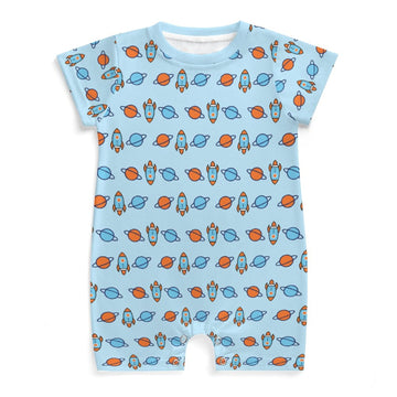 Outer Space Rocket Short Sleeve Baby Romper | 180gsm
