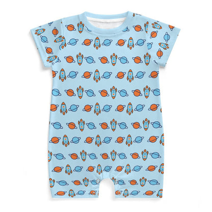 Outer Space Rocket Short Sleeve Baby Romper | 180gsm