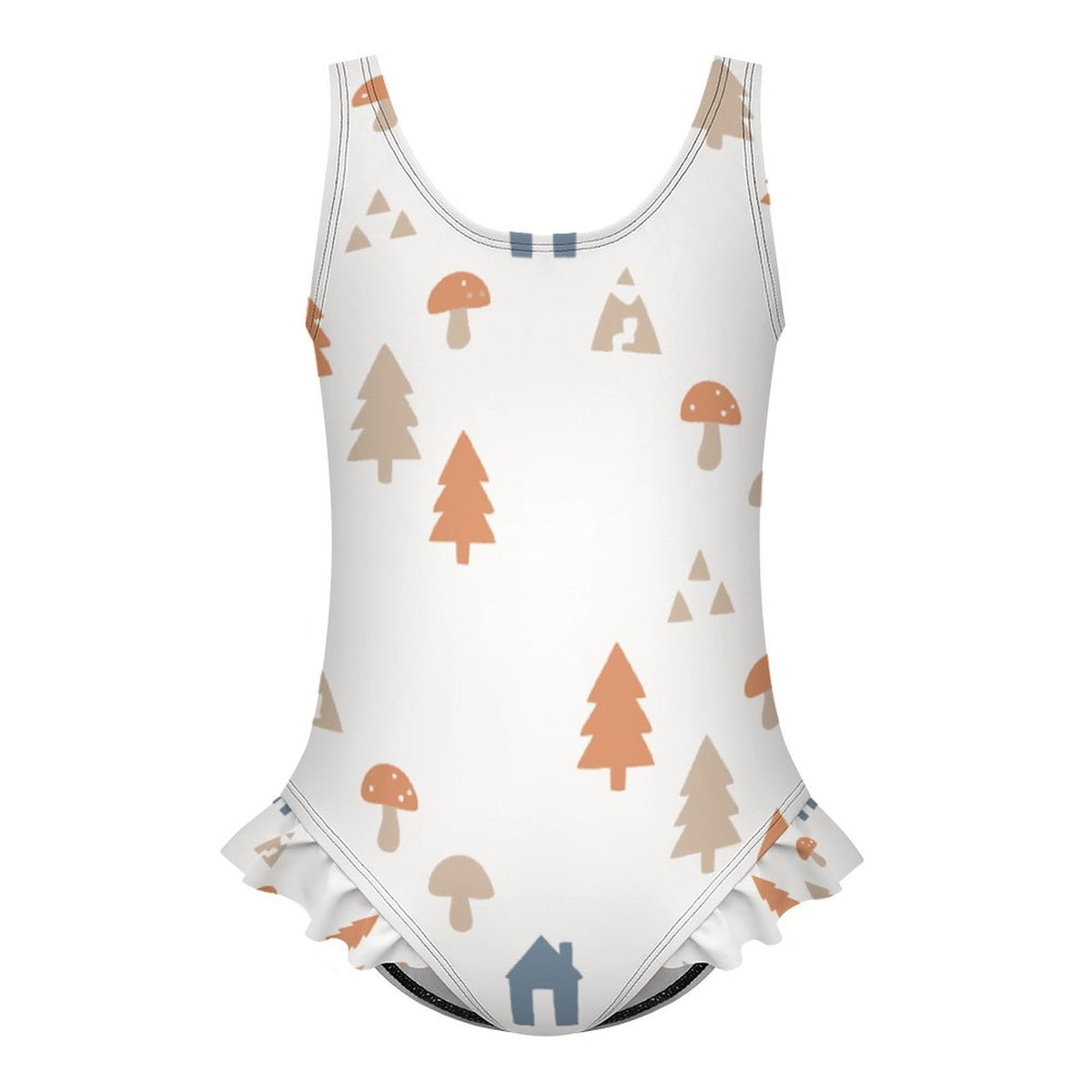Cute Woodland Print Ruffle Leg Girls' Swimsuit