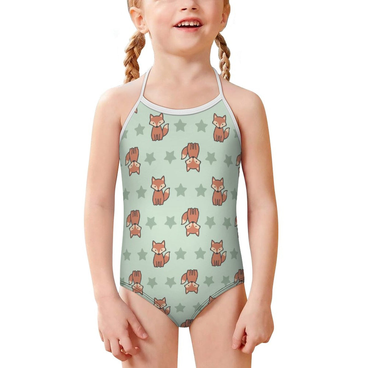 Cute Fox Print Spaghetti Strap Girls Swimsuit | AOP