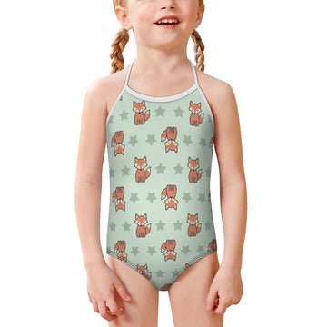Cute Fox Print Spaghetti Strap Girls Swimsuit | AOP