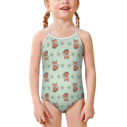 Cute Fox Print Spaghetti Strap Girls Swimsuit | AOP