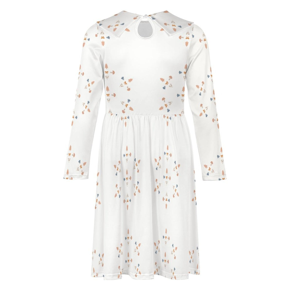 Girls' Geometric Print Long Sleeve A-Line Collar Dress