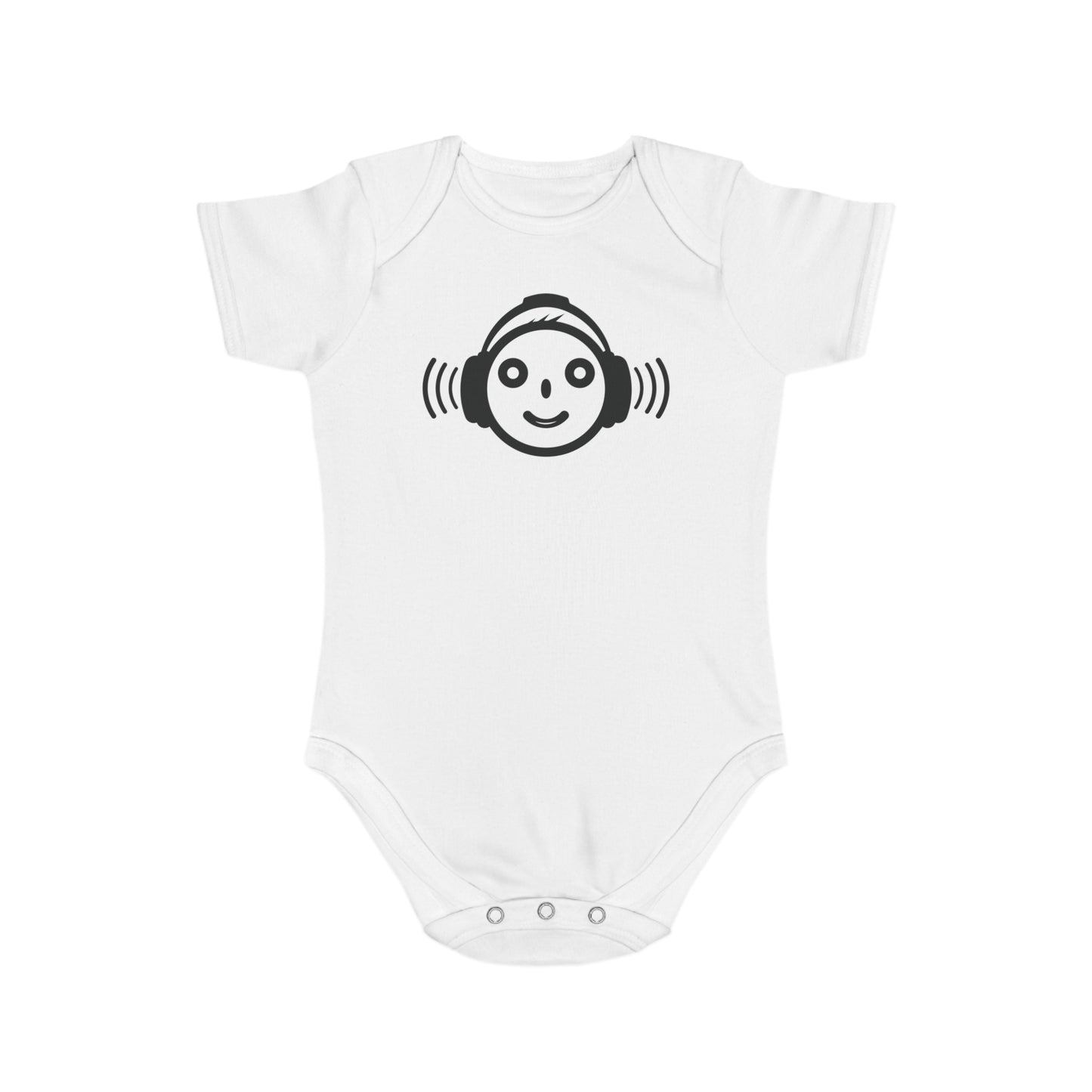 Cute Music-Themed Short Sleeve Baby Bodysuit with Smiley Face