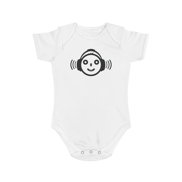 Cute Music-Themed Short Sleeve Baby Bodysuit with Smiley Face