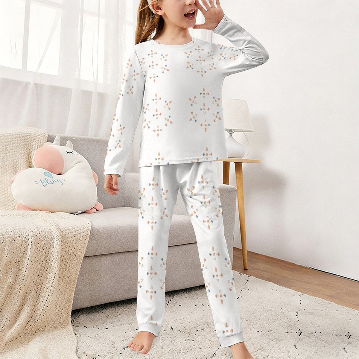 Girls' Geometric Print Long Sleeve Sleepwear Set