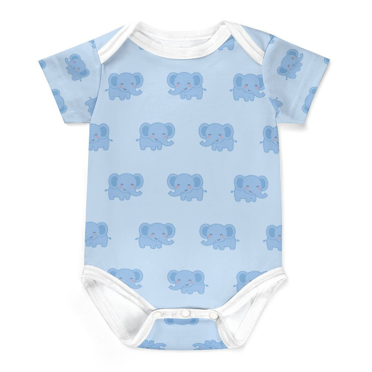 Cute Elephant Print Light Blue Cotton Baby Bodysuit