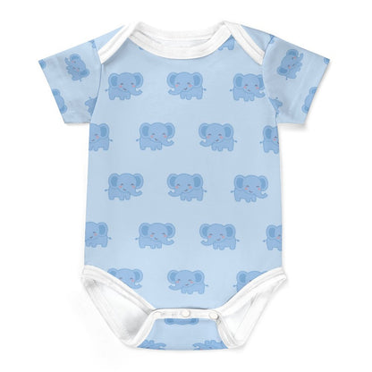 Cute Elephant Print Light Blue Cotton Baby Bodysuit