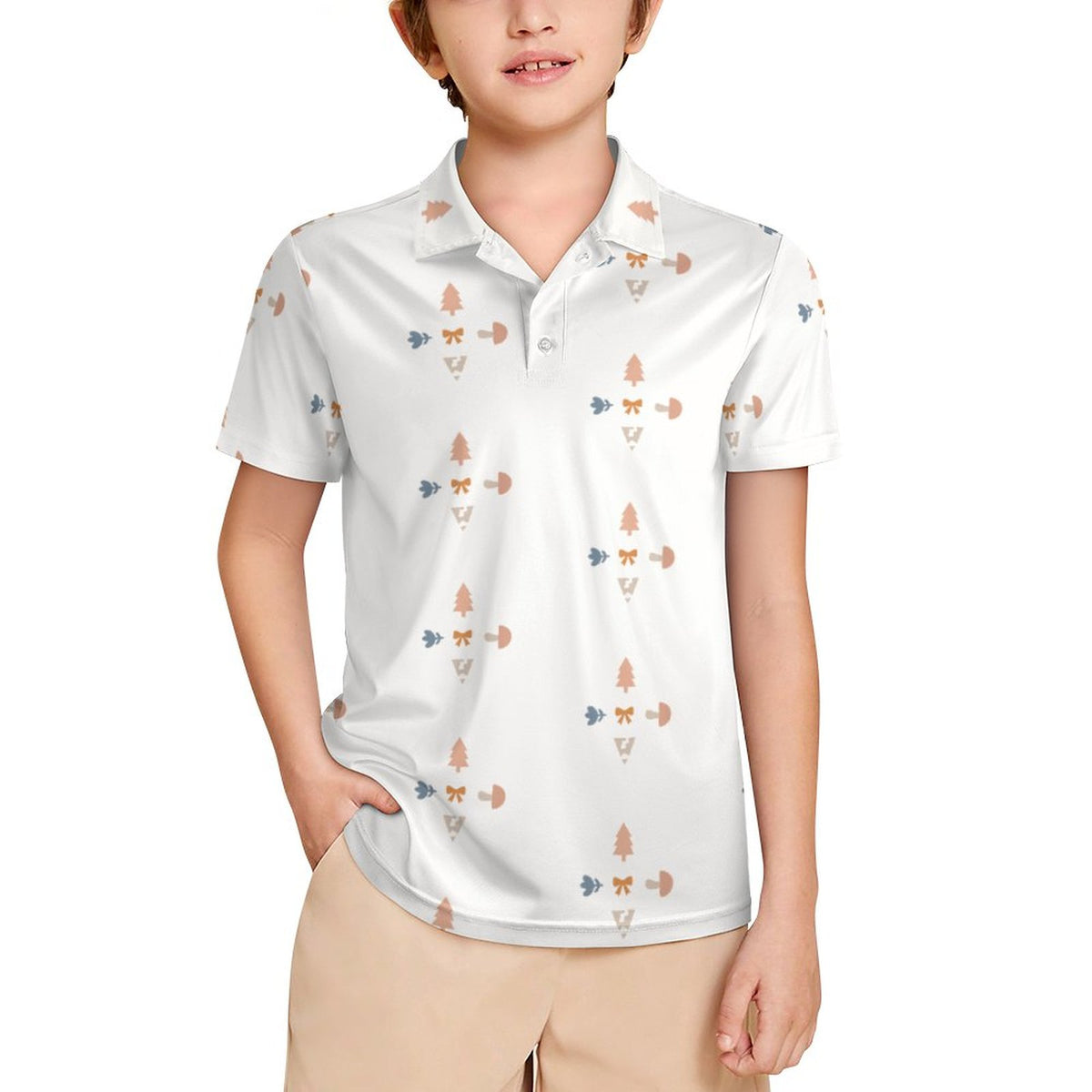 Boys' White All-Over Geometric Motif Polo Shirt