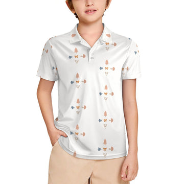 Boys' White All-Over Geometric Motif Polo Shirt