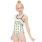 Cute Bunny & Moon Asymmetric Ruffle Girls Swimsuit