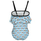 Outer Space Rocket Off-Shoulder Ruffle Girls Swimsuit