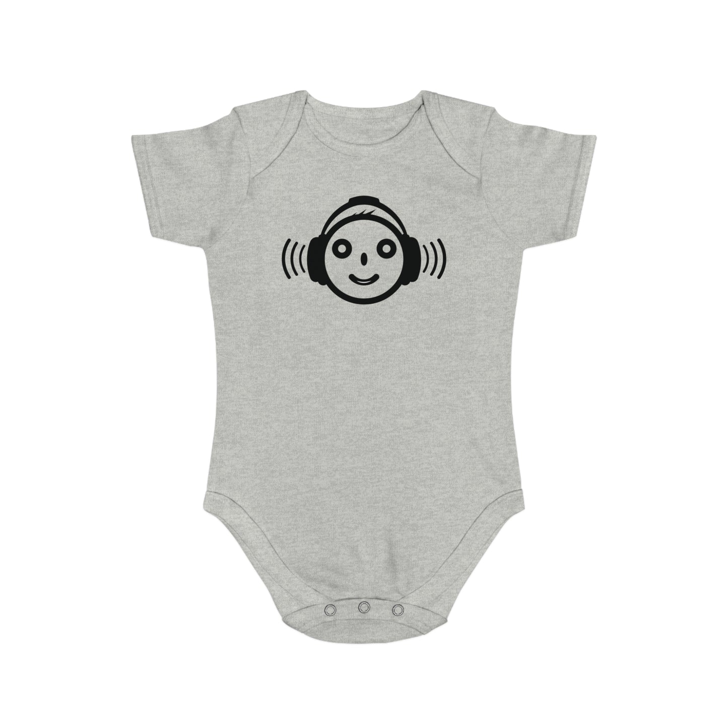 Cute Music-Themed Short Sleeve Baby Bodysuit with Smiley Face