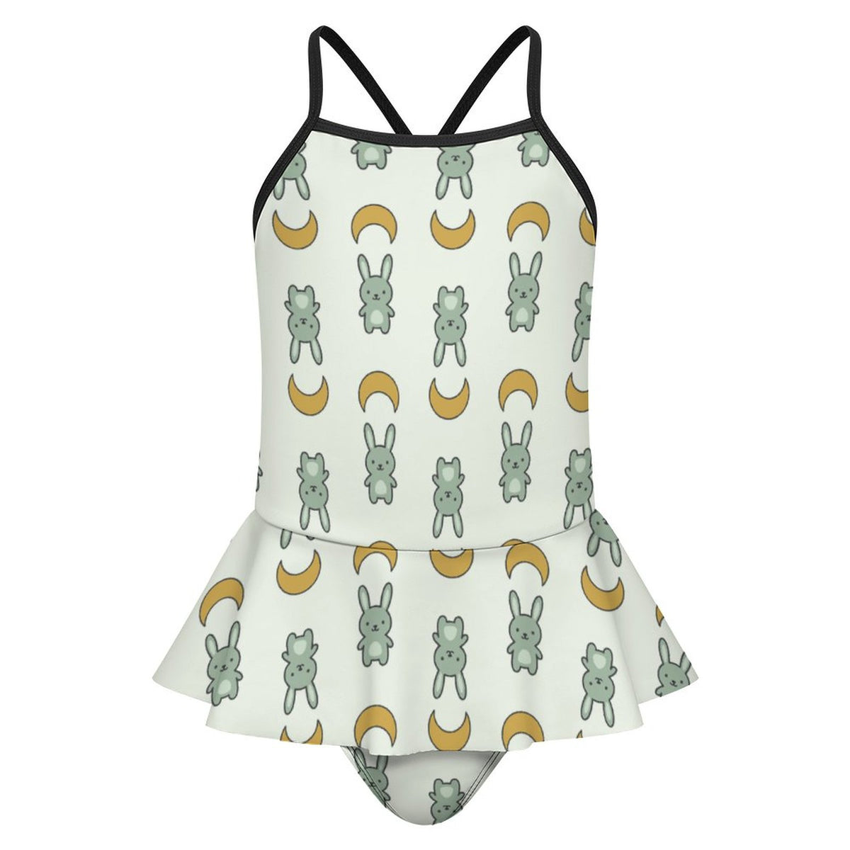 Girls Cute Bunny & Moon Cami Ruffle One-Piece Swimsuit
