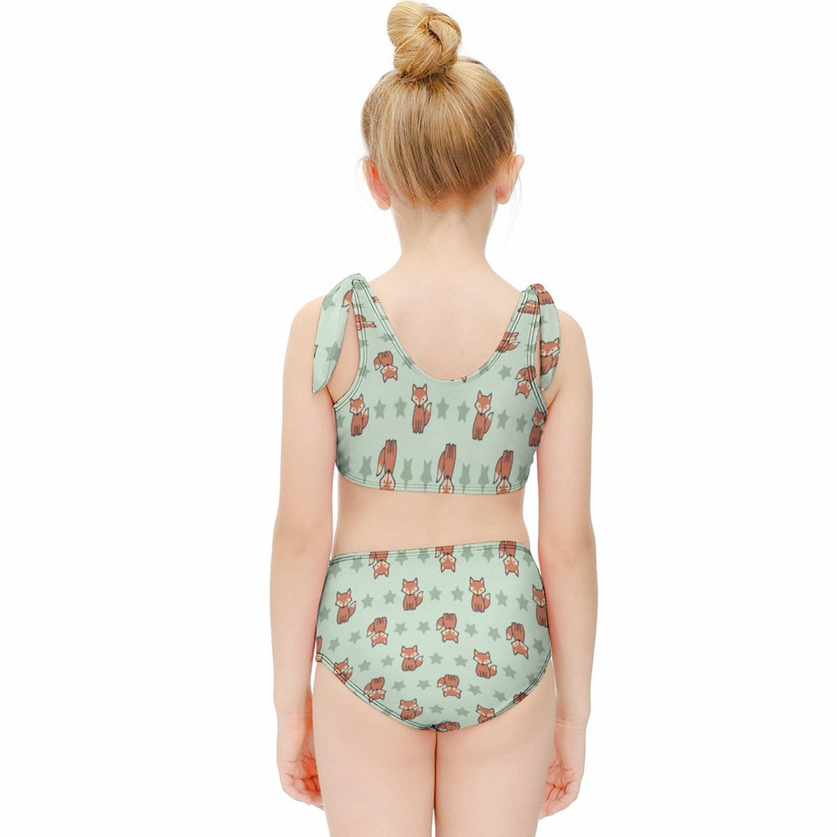 Cute Fox Print Tie-Strap Bikini Set for Girls | Custom AOP