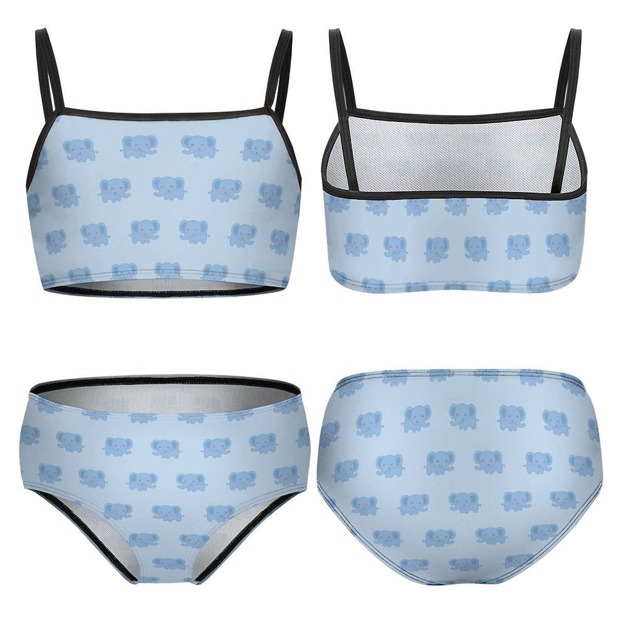 Girls' Blue Elephant Print Two-Piece Swimsuit