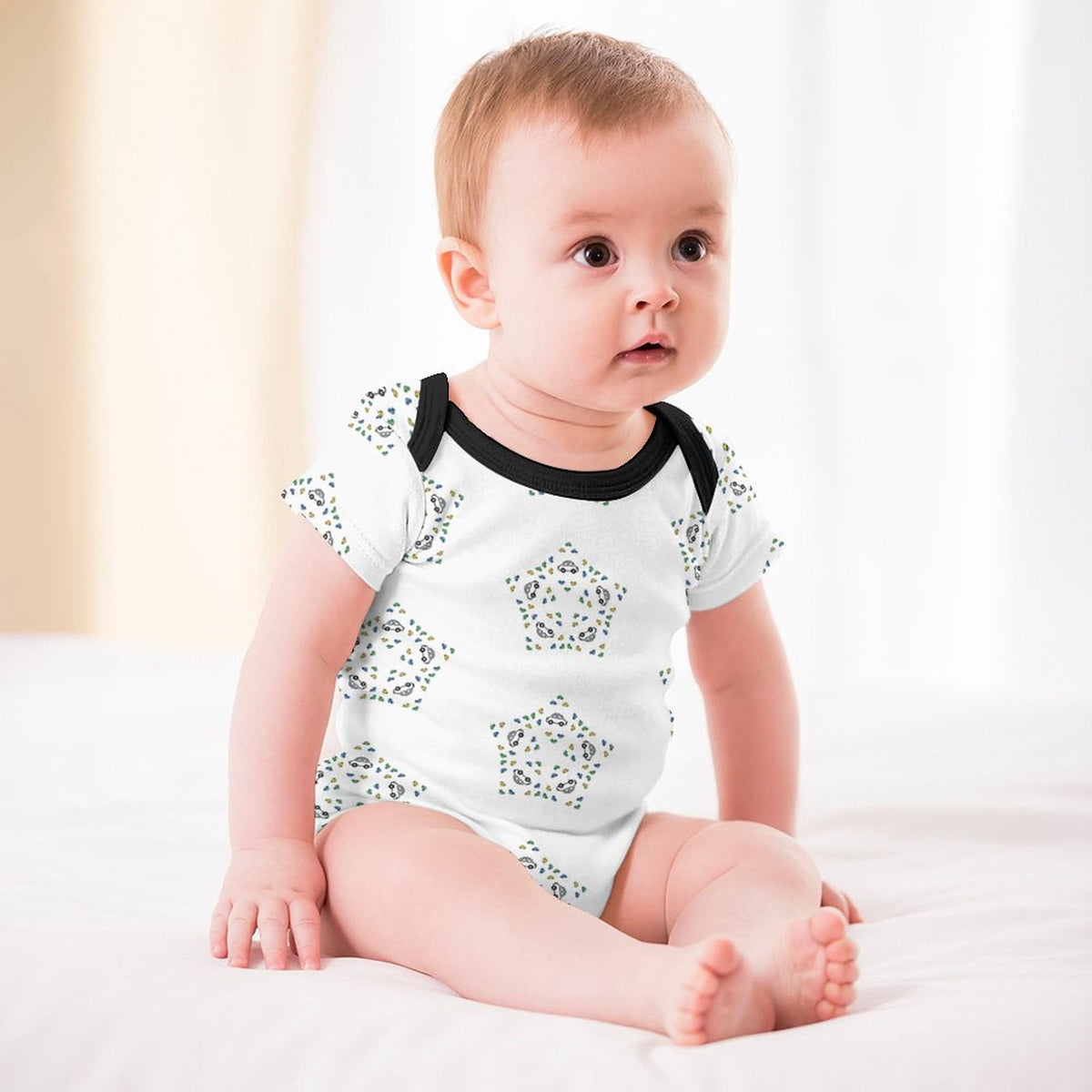 Geometric Star Cotton Short Sleeve Baby Onesie