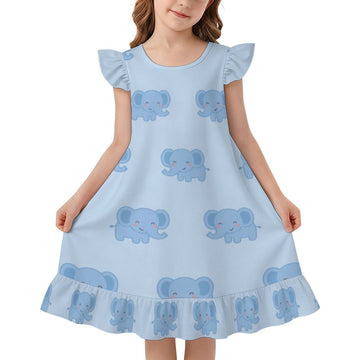 Girls' Light Blue Elephant Short Sleeve Nightgown