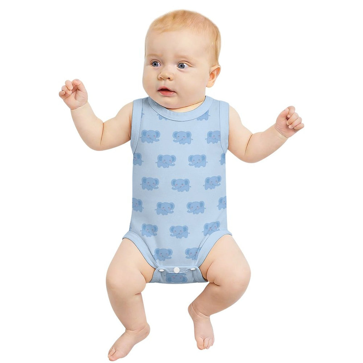 Baby Blue Elephant Print Cotton Sleeveless Romper