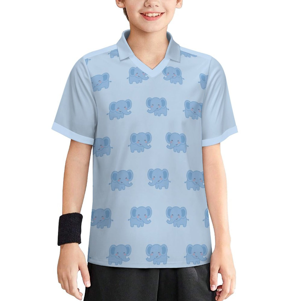 Kids' Blue Elephant Print V-Neck Soccer Jersey