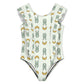 Girls Cute Bunny & Moon Print Flutter Ruffle Swimsuit