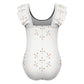 Girls' White Geometric Motif Front Ruffle Bathing Suit