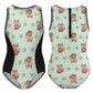 Cute Fox Print Zip Front Girls Swimsuit | Color Block