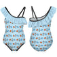 Outer Space Rocket Asymmetric Ruffle Girls Swimsuit