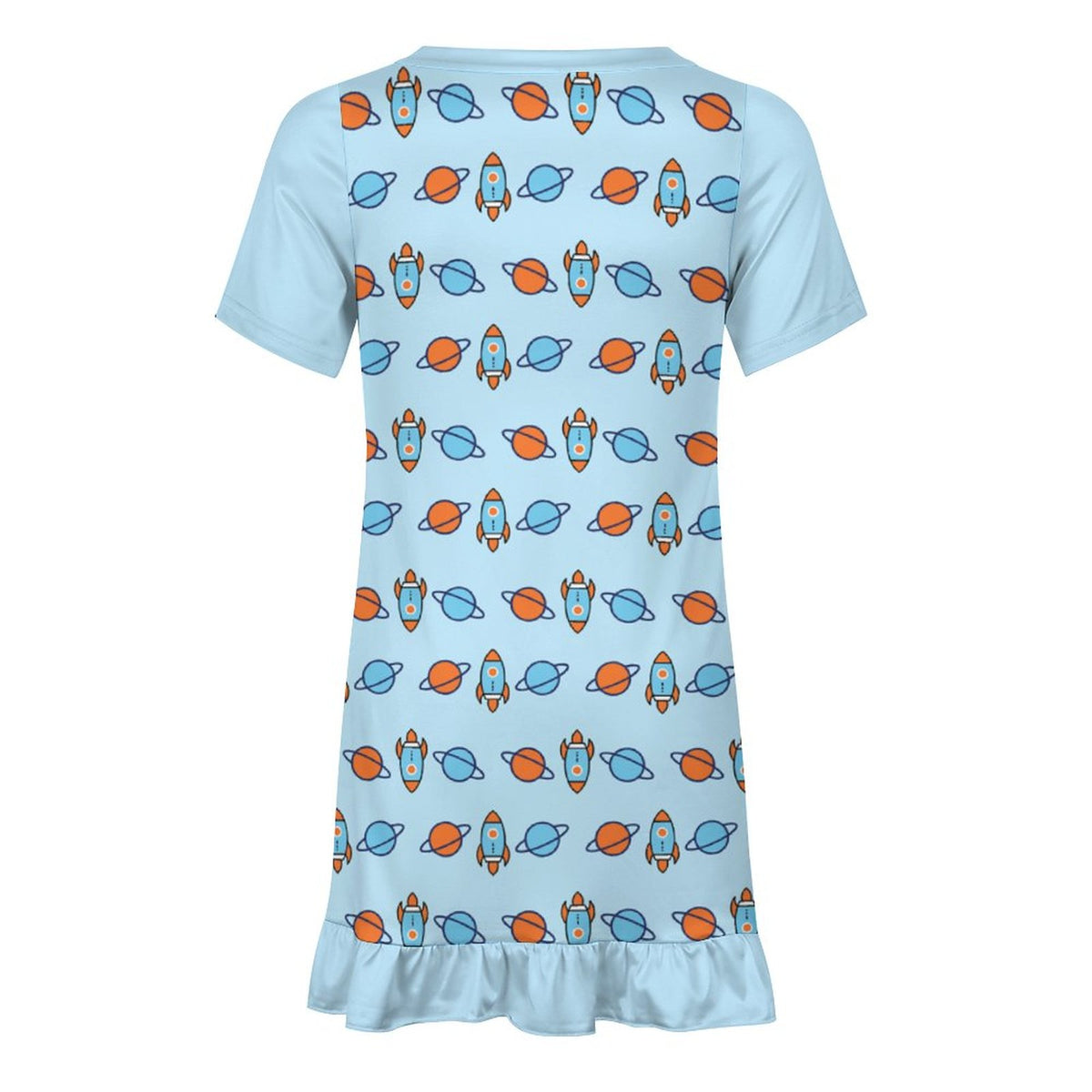 Outer Space Rocket Ruffle Hem Girls Dress | AOP