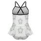 Girls' White Star Print Cami Swimsuit with Ruffle