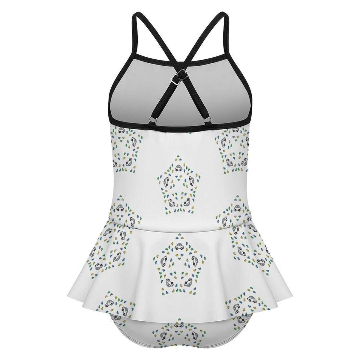 Girls' White Star Print Cami Swimsuit with Ruffle