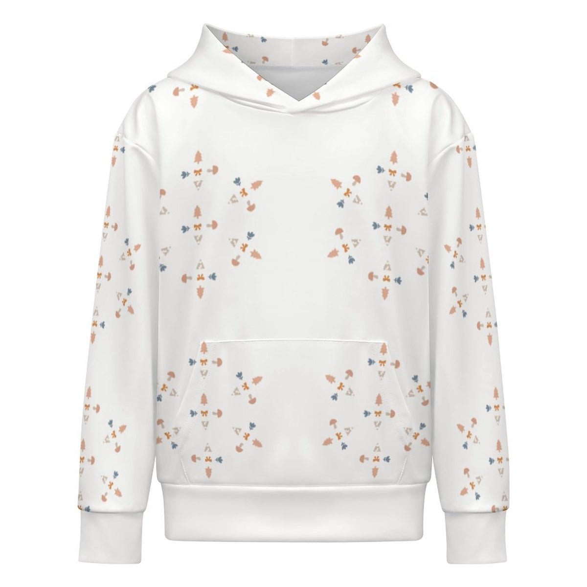 230GSM White Geometric Patterned Kids' Hoodie