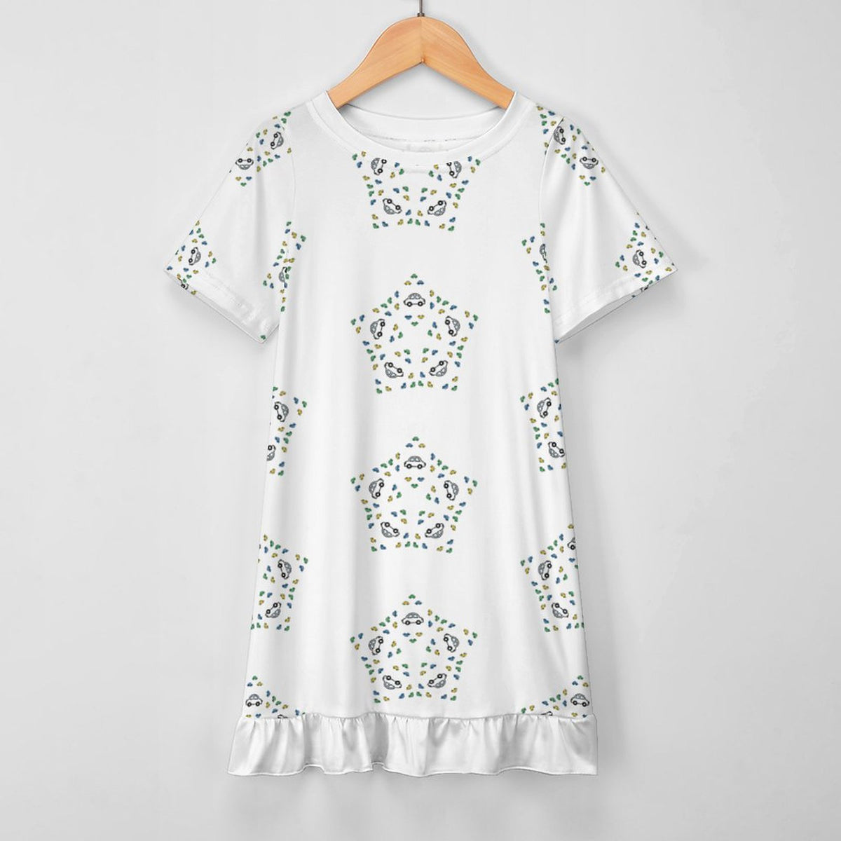Girls' Geometric Star Ruffle Hem Short Sleeve Dress