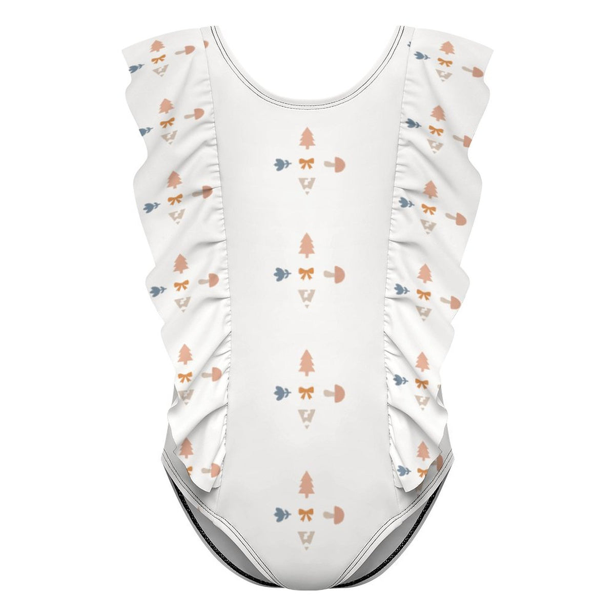 Girls' Geometric Print Shoulder Ruffle One-Piece Swimsuit