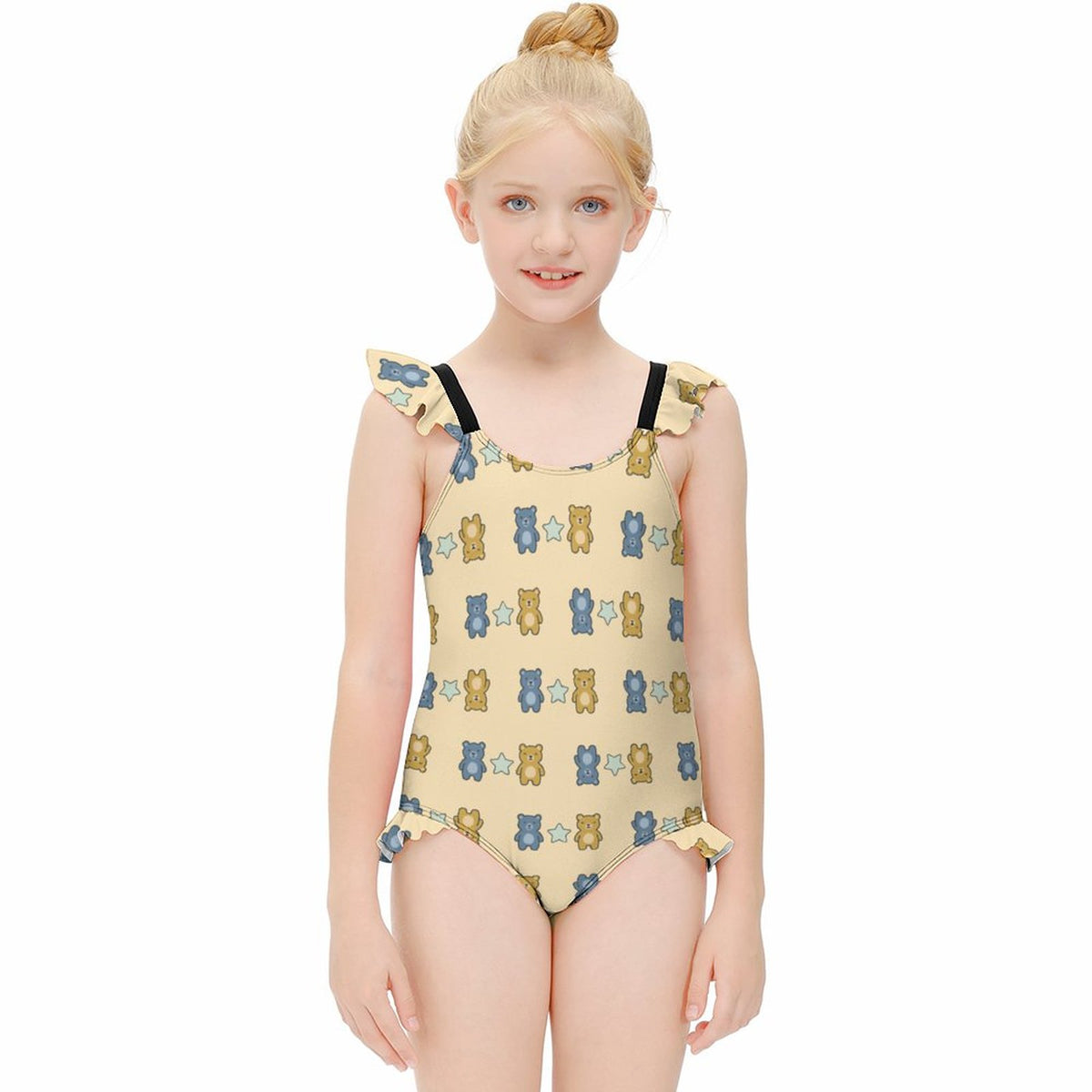 Cute Teddy Bear Girls One-Piece Swimsuit | Ruffle Trim
