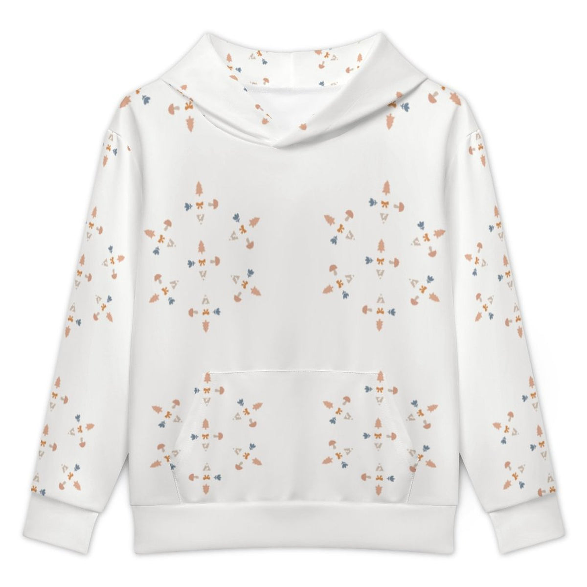 230GSM White Geometric Patterned Kids' Hoodie