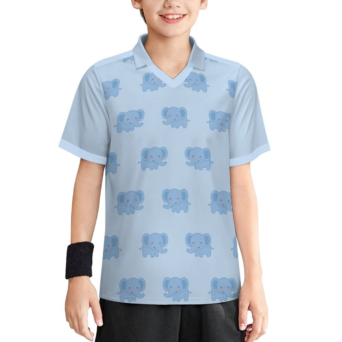 Kids' Blue Elephant Print V-Neck Soccer Jersey