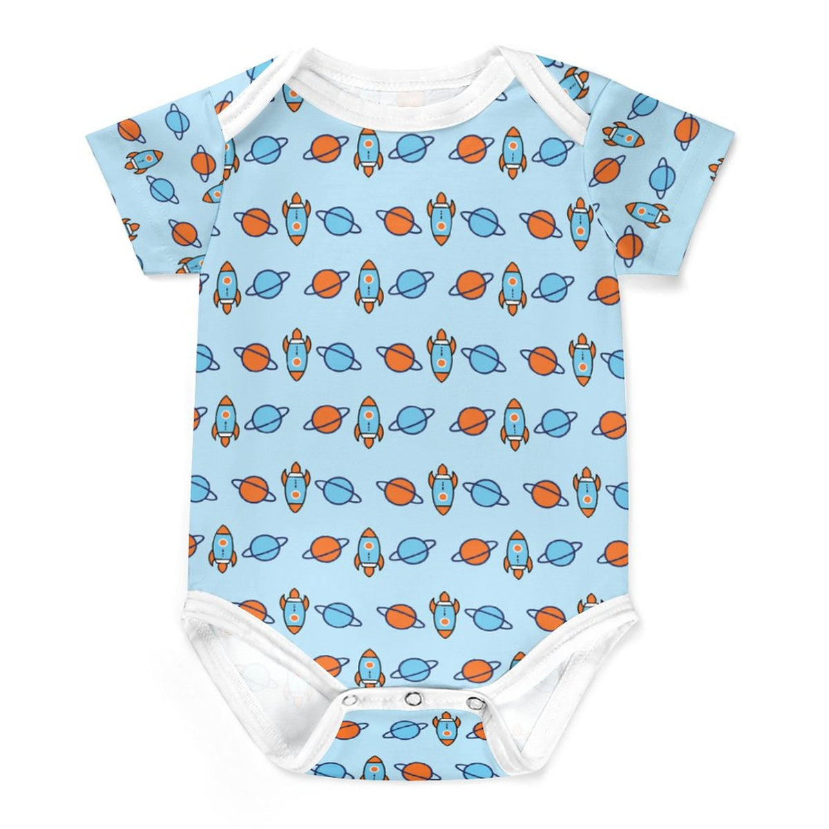 Outer Space Rocket Short Sleeve Baby Romper | 220gsm