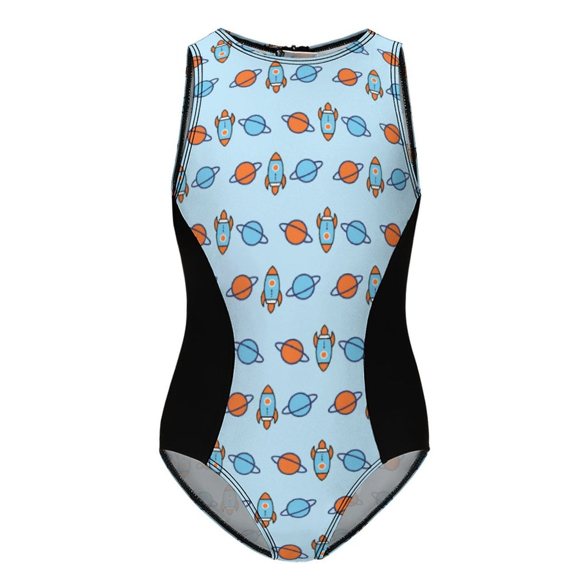 Outer Space High Neck Zip Back Girls Swimsuit