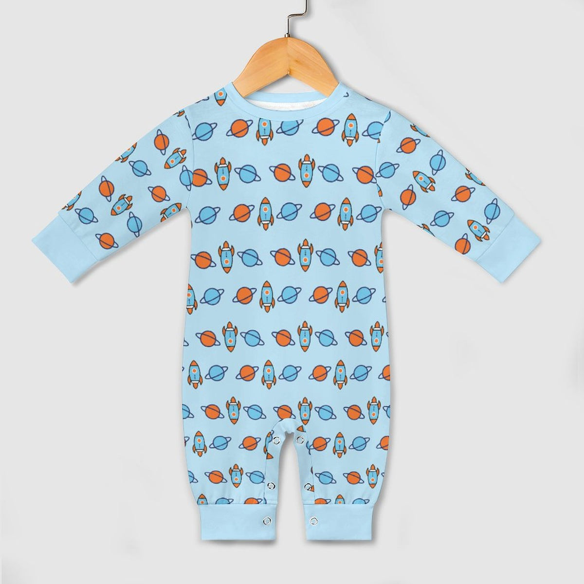 Outer Space Rocket Long Sleeve Baby Romper | 180gsm